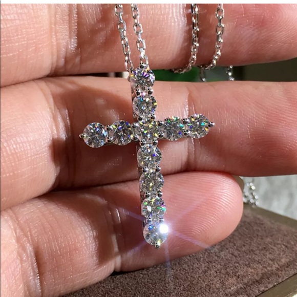 New Cross 925 Silver Women White Sapphire necklace - Picture 3 of 5